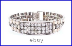 Gents Silver Cubic Zirconia Watch Link Bracelet 925 Sterling Heavy 64grams