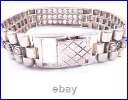 Gents Silver Cubic Zirconia Watch Link Bracelet 925 Sterling Heavy 64grams