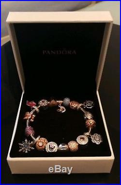 Genuine Boxed Pandora Bangle/Bracelet and 17 Cubic Zirconia/Diamante Charms