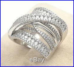 Genuine Real 925 Sterling Silver Strong Pave Cubic Cocktail Heavy Wide Band Ring