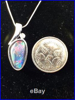 Genuine Triplet Opal Sterling Silver Necklace Pendant Cubic Zurconia / A Grade /