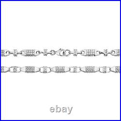 Girls Sterling Silver 5mm Cubic Zirconia Set Block Chain Necklace