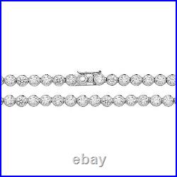 Girls Sterling Silver 6mm Round Cubic Zirconia Set Chain Necklace