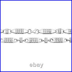 Girls Sterling Silver 7mm Cubic Zirconia Set Block Chain Necklace