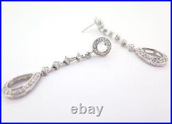 Glamorous Sterling Silver & Cubic Zirconia Dangly Wedding Event Earrings 6.1g