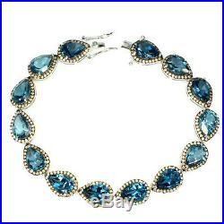 Glorious Pear 10x7mm Top London Blue Topaz Cubic Zirconia 925 Silver Bracelet