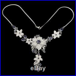 Glorious Top Rich Blue Sapphire Cubic Zirconia 925 Sterling Silver Necklace