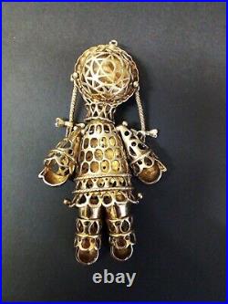 Gold On 925 Silver Movable Ragdoll Pendant Cubic Z and Garnet Pippi Longstocking