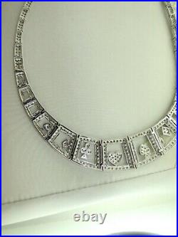 Gorgeous Sterling Silver Cubic Zirconia Poker Style Choker Necklace