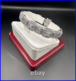Gorgeous Stunning Sterling Silver Cubic Zirconia Box Closure Bracelet 7 inch