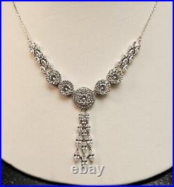 Gorgeous Y-Drop Sterling Silver & Cubic Zirconia Adjustable Necklace, Stamped DJ