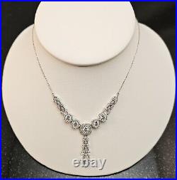 Gorgeous Y-Drop Sterling Silver & Cubic Zirconia Adjustable Necklace, Stamped DJ