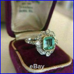 Green 2 CT Asscher CUBIC ZIRCONIA Art Deco Wedding Ring 925 Silver Ring
