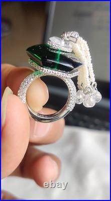 Green Cubic Zirconia 925 Sterling Silver Ring White Tassel Party Wear Jewelry 7