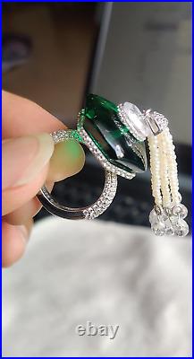 Green Cubic Zirconia 925 Sterling Silver Ring White Tassel Party Wear Jewelry 7