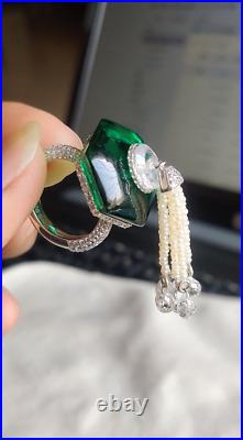 Green Cubic Zirconia 925 Sterling Silver Ring White Tassel Party Wear Jewelry 7