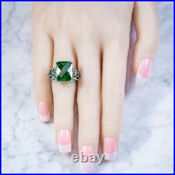 Green Cubic Zirconia Cocktail Ring Italian Sterling Silver Gorgeous