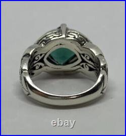 Green Sapphire Cubic Zirconia 925 Sterling Silver Bali Leaf Design Ring Size US6