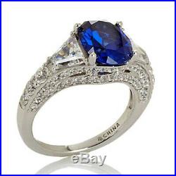 HSN Jean Dousset Oval Cut Sapphire & Cubic Zirconia Sterling Solitaire Ring 8