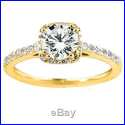 Halo Engagement Ring & Wedding Band in Silver or Gold Two Piece Bridal Set