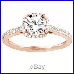 Halo Engagement Ring & Wedding Band in Silver or Gold Two Piece Bridal Set