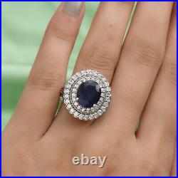 Halo Ring 925 Sterling Silver Sapphire Cubic Zirconia CZ Cts 9.3 Gifts