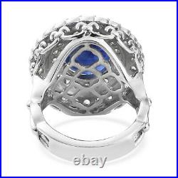 Halo Ring 925 Sterling Silver Sapphire Cubic Zirconia CZ Cts 9.3 Gifts