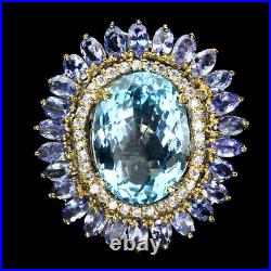 Handmade Oval Swiss Blue Topaz 22.68ct Tanzanite Cz 925 Sterling Silver Ring 9.5