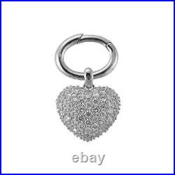 Heart Pendant Keyring 925 Sterling Silver Set With Clear Cubic Zirconia