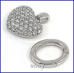 Heart Pendant Keyring 925 Sterling Silver Set With Clear Cubic Zirconia