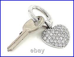 Heart Pendant Keyring 925 Sterling Silver Set With Clear Cubic Zirconia