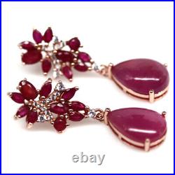 Heated 10 x 14 MM. Pinkish Red Ruby & Cubic Zirconia Earring 925 Sterling Silver
