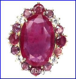 Heated 11 X 17 mm. Red Ruby Tourmaline Cubic-Zirconia Ring Silver 925 Sterling