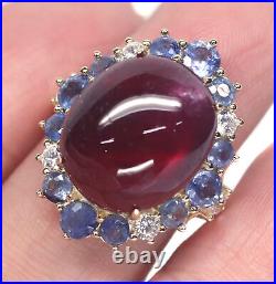 Heated 14 X 16 mm. Red Ruby Sapphire Cubic-Zirconia Ring Silver 925 Sterling