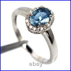 Heated 5 x 7 MM. Blue Sapphire & Cubic Zirconia Ring 925 Sterling Silver Size 6