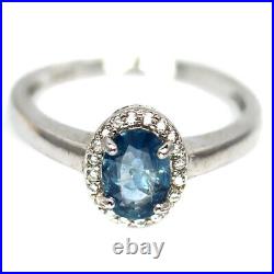 Heated 5 x 7 MM. Blue Sapphire & Cubic Zirconia Ring 925 Sterling Silver Size 6
