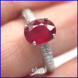 Heated 8 X 10 MM. Pink Ruby & Cubic zirconia 925 Sterling Silver Ring Size 8.75