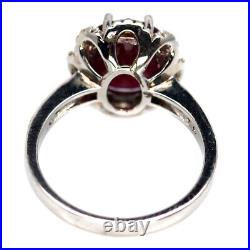 Heated 9 x 11 MM. Red Ruby & Cubic Zirconia Ring 925 Sterling Silver Size 6.75