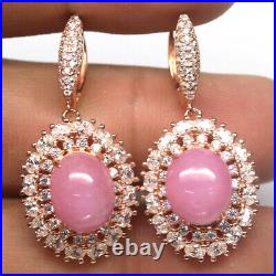 Heated 9 x 11 mm. Pink Ruby & Cubic Zirconia Earrings 925 Sterling Silver