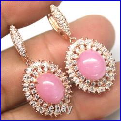 Heated 9 x 11 mm. Pink Ruby & Cubic Zirconia Earrings 925 Sterling Silver