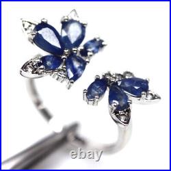 Heated Blue Sapphire & White Cubic Zirconia Ring 925 Sterling Silver Resizeable