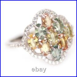 Heated Fancy color Sapphire & Cubic zirconia 925 Sterling Silver Ring Size 7.75