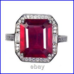 Heated Octagon Red Ruby 12x10mm Simulated Cz 925 Sterling Silver Ring