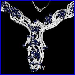 Heated Only Top Blue Sapphire Cubic Zirconia 925 Sterling Silver Necklace 16.5In