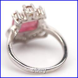 Heated Pink Ruby, Sapphire & Cubic zirconia 925 Sterling Silver Ring Size 6.75