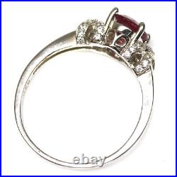 Heated Pinkish Red Ruby & Cubic Zirconia Ring 925 Sterling Silver Size 7.75