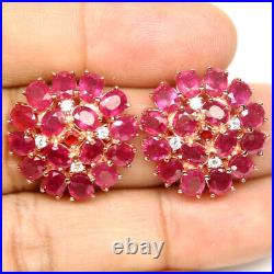 Heated Red Ruby & Cubic Zirconia Earrings 925 Sterling Silver