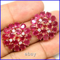 Heated Red Ruby & Cubic Zirconia Earrings 925 Sterling Silver