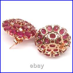 Heated Red Ruby & Cubic Zirconia Earrings 925 Sterling Silver