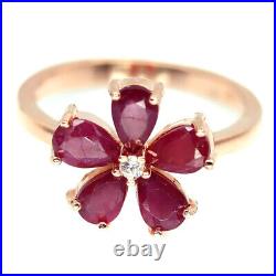 Heated Red Ruby & Cubic Zirconia Ring 925 Sterling Silver Size 7.25